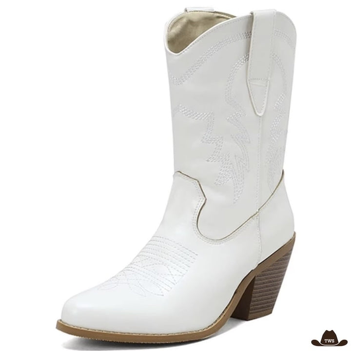 Bottines Blanches Cowboy Femme