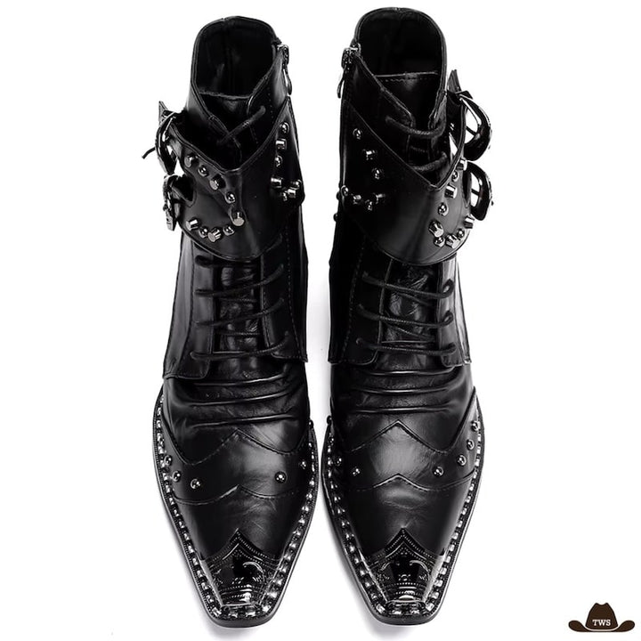 Bottines Style Cow-boy Cuir Noir