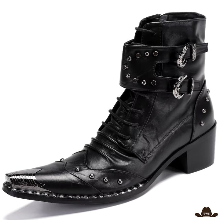 Bottines Style Cowboy Cuir Noir