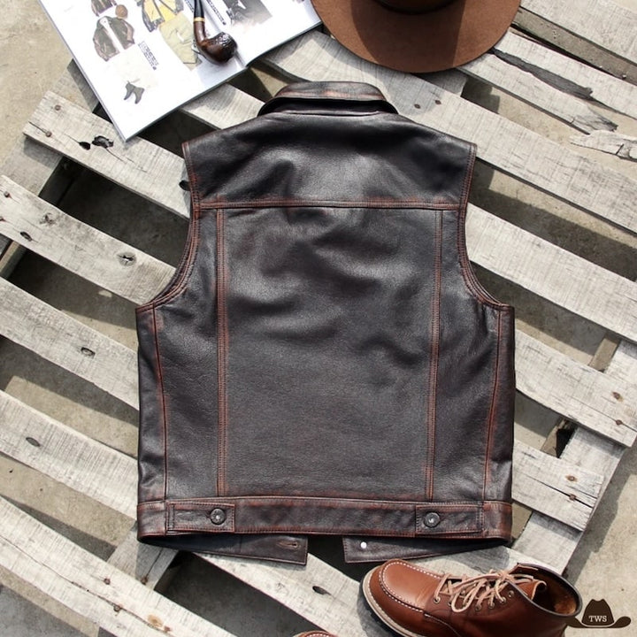 Gilet pour Homme Sans Manche Cuir Western