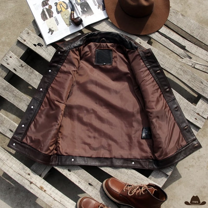 Gilet pour Homme Sans Manche en Cuir Western