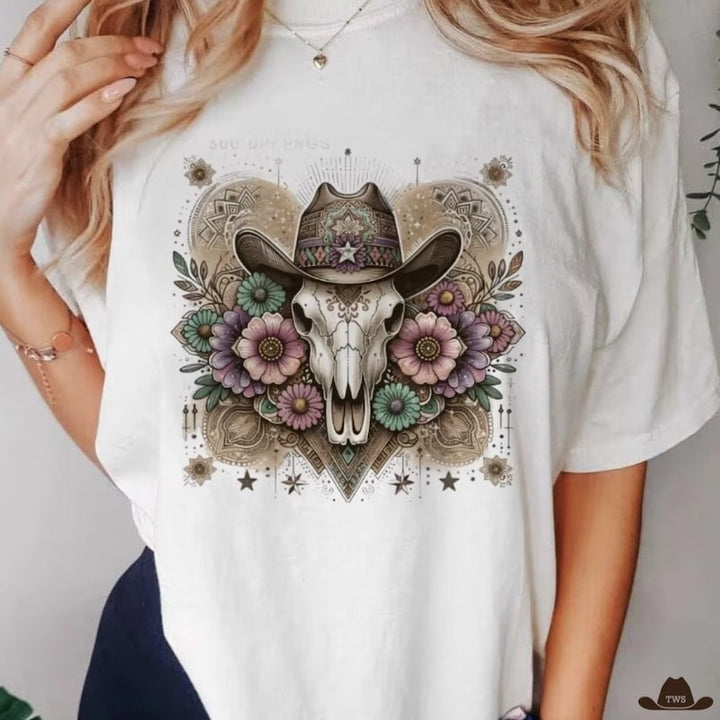 T-Shirt Cowgirl Crâne de Buffle