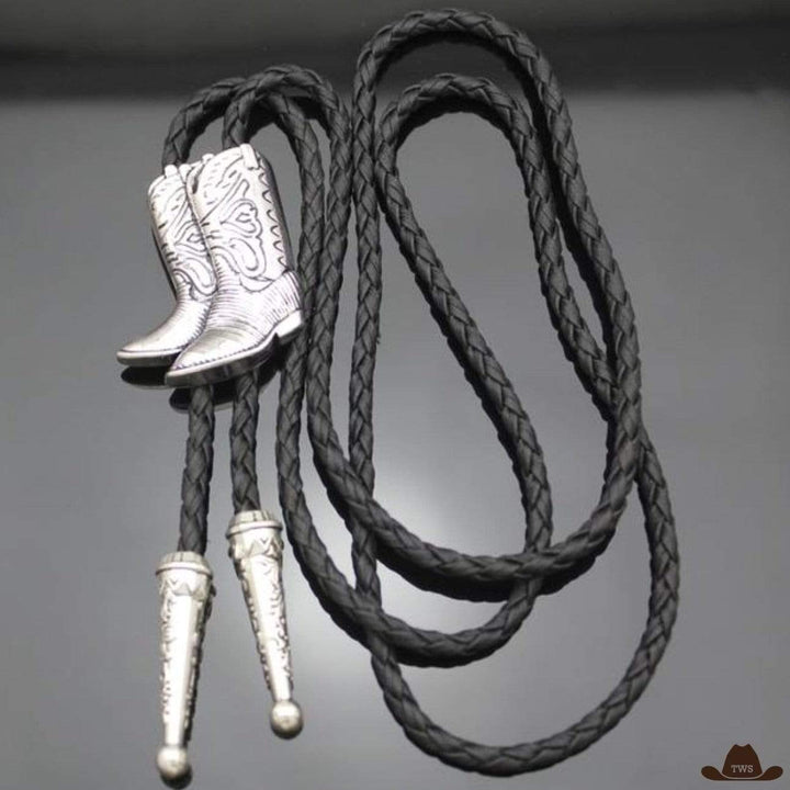 Bolo tie bottes de cowboy - argenté