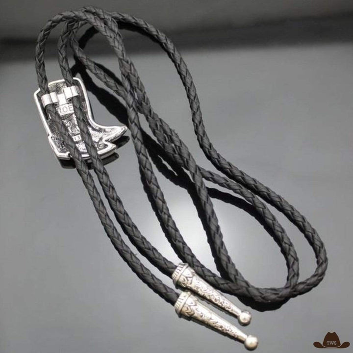 Bolo tie bottes de cowboy - argenté - finition arrière