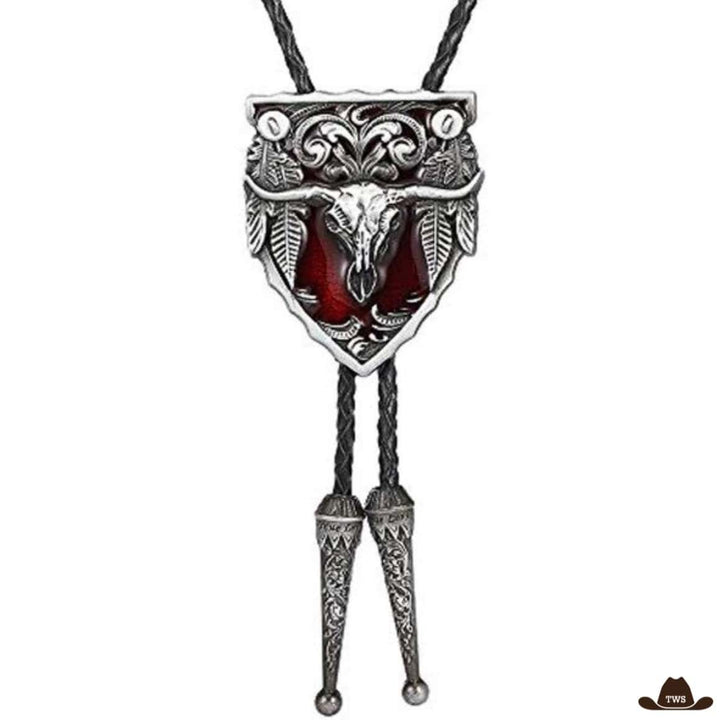 Bolo Tie Crâne de Bison Rouge