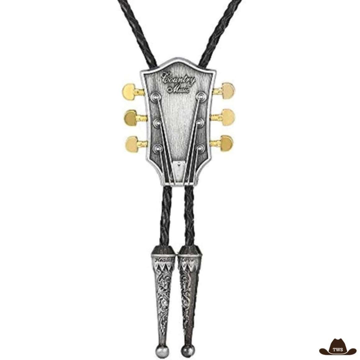 Bolo Tie Guitare Argenté