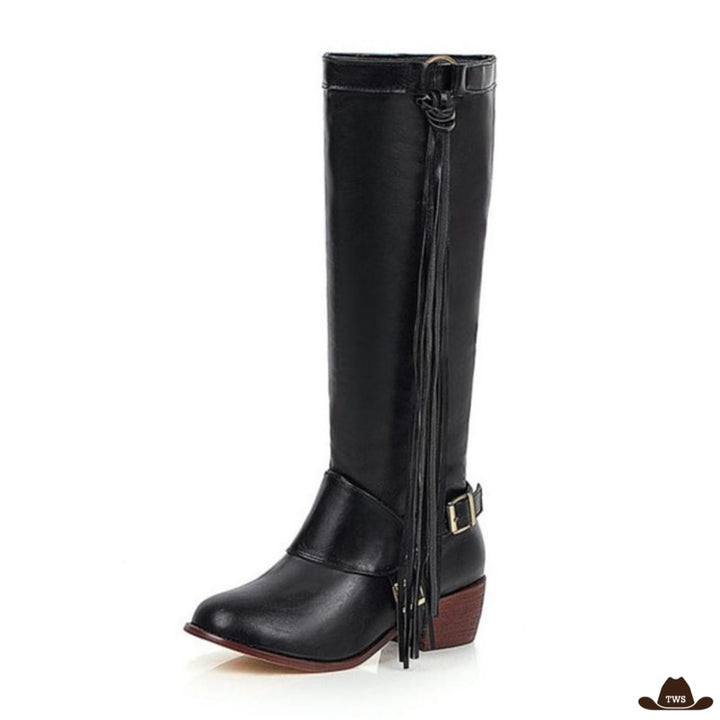 Bottes Équitation Cuir Western Femme Noires