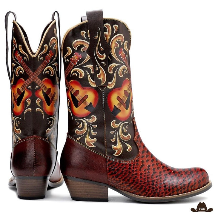 Bottes de Western Femme à Bouts Ronds