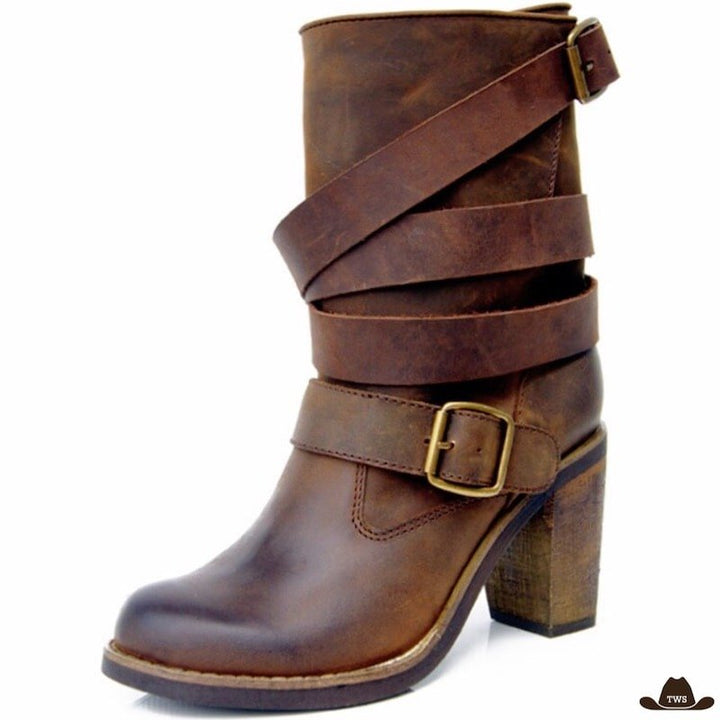 Bottines Cowboy Femme Cuir Marron