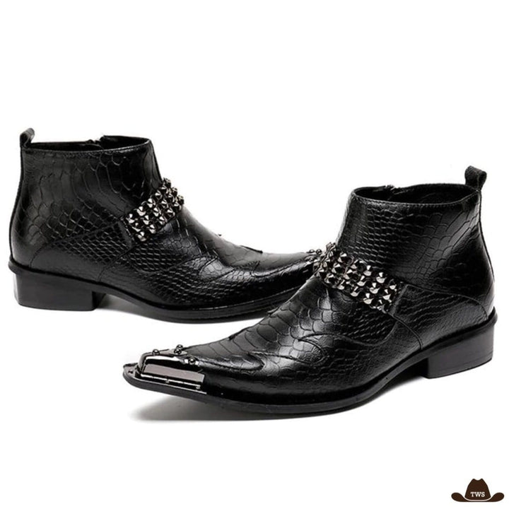 Bottines Cowboy Noires Motifs Gravés