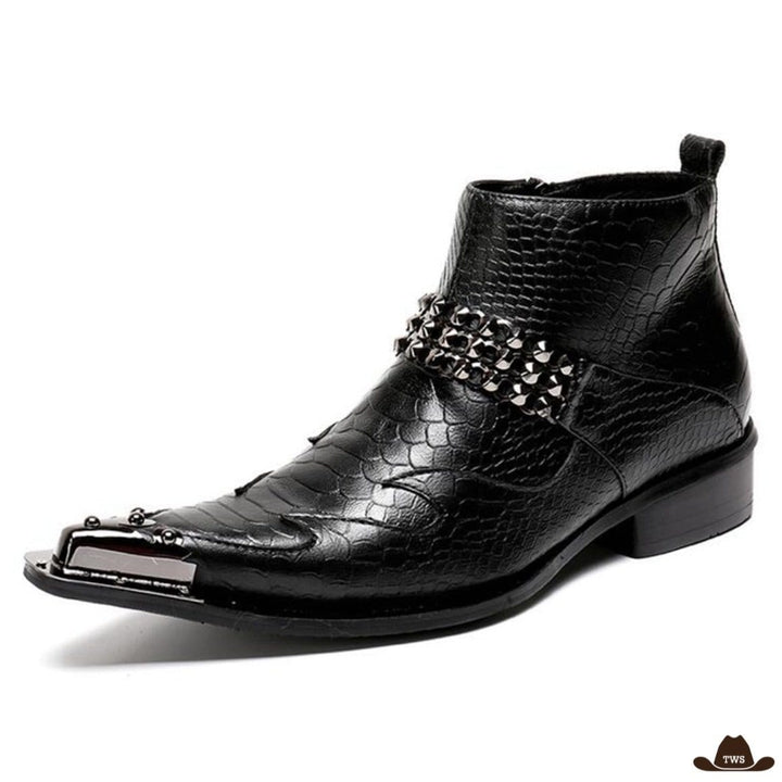 Bottines Cowboy Motifs Gravés Noires