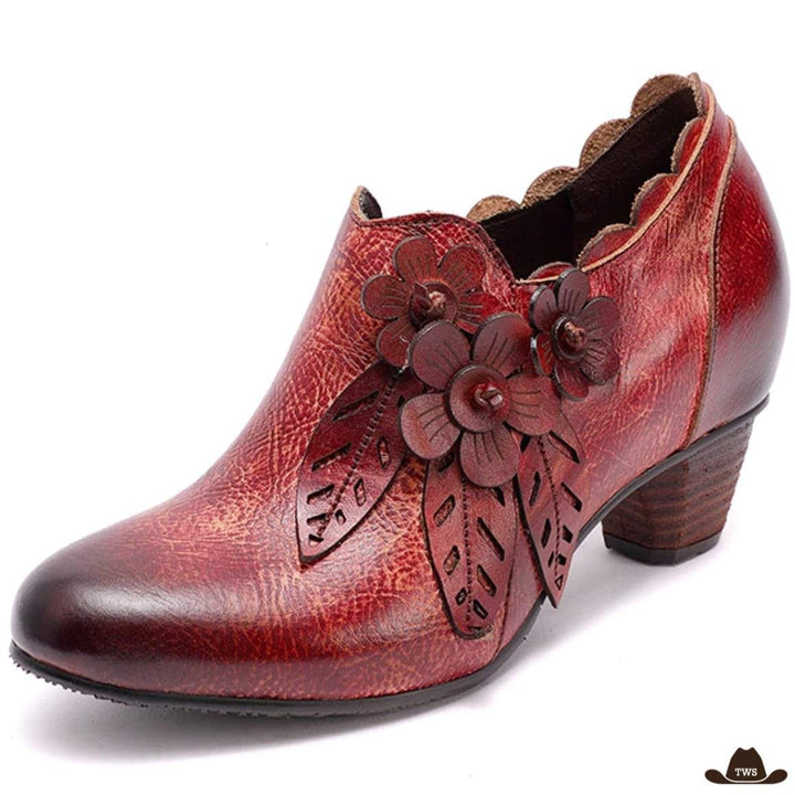 Bottines Femme Style Cowboy Rouges