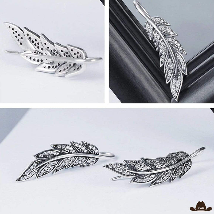 Boucles d'Oreilles à Plumes Argent