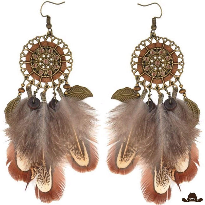 Boucles d'oreilles attrape-rêves à plumes