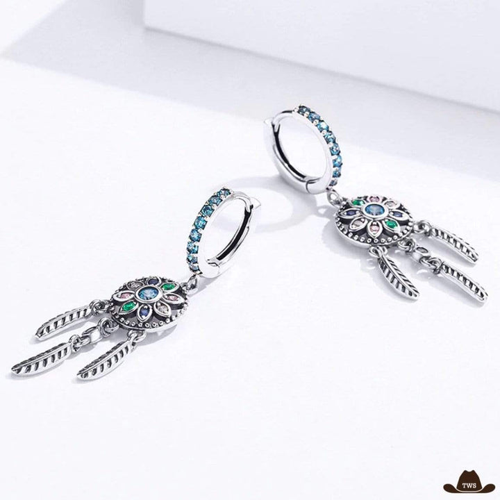 Boucles d'Oreilles Attrape-Rêves Turquoise Argent