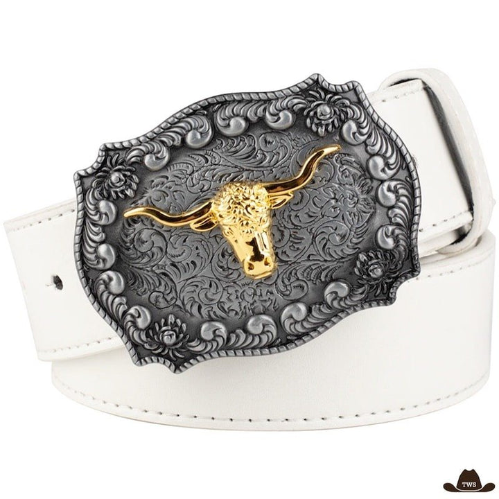 Ceinture Boucle Dorée Cowboy Blanc