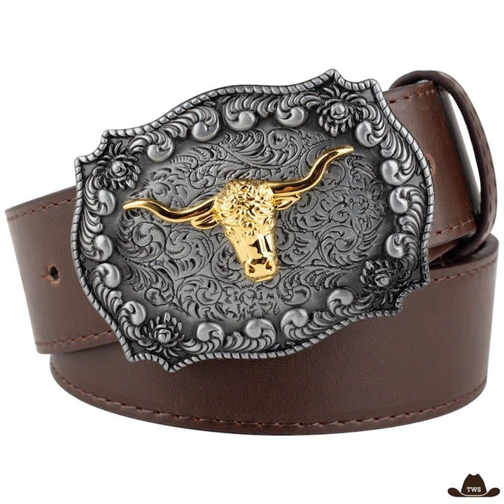 Ceinture Boucle Dorée Cowboy Marron