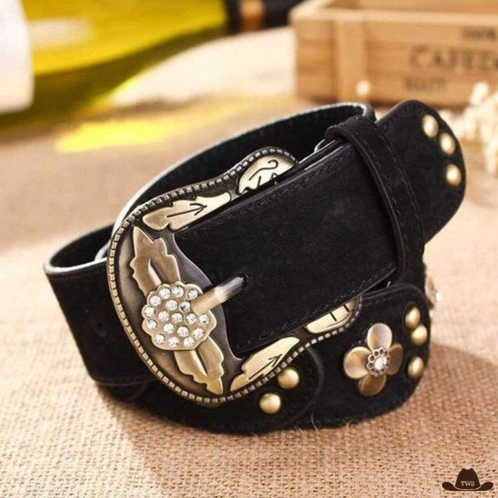 Ceinture boucle western femme - noir