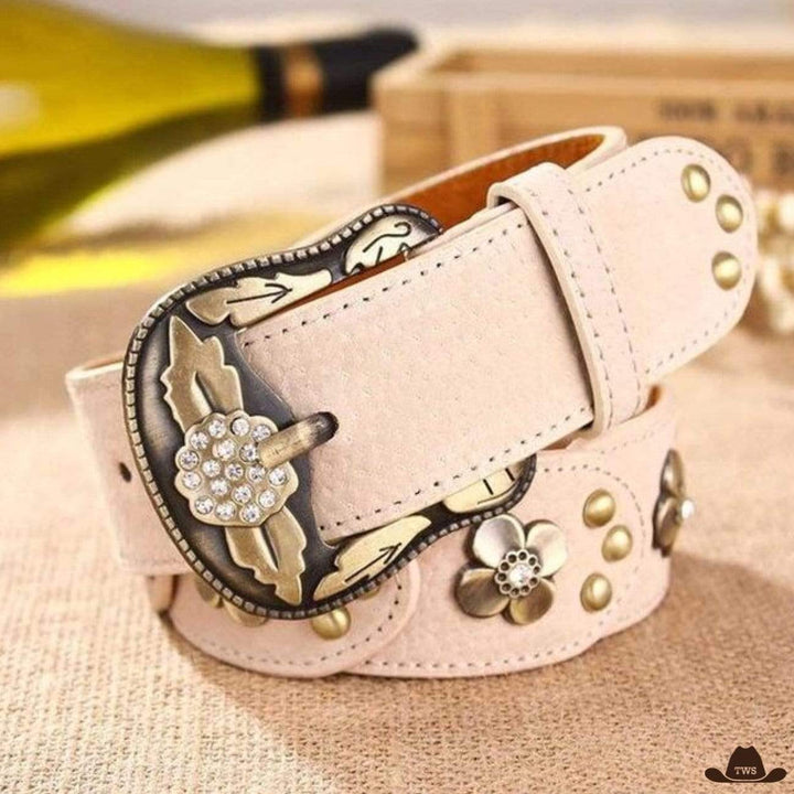 Ceinture boucle western femme - beige