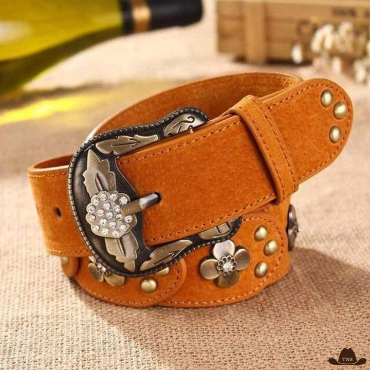 Ceinture boucle western femme - orange