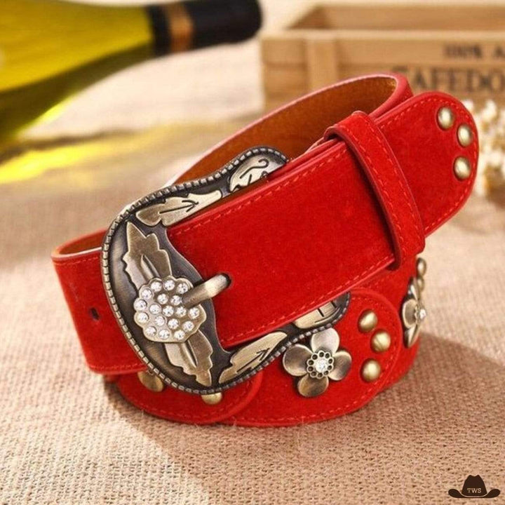 Ceinture boucle western femme - rouge