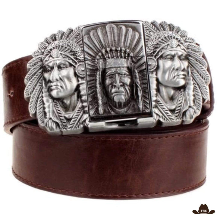 Ceinture Briquet Western Indien Marron