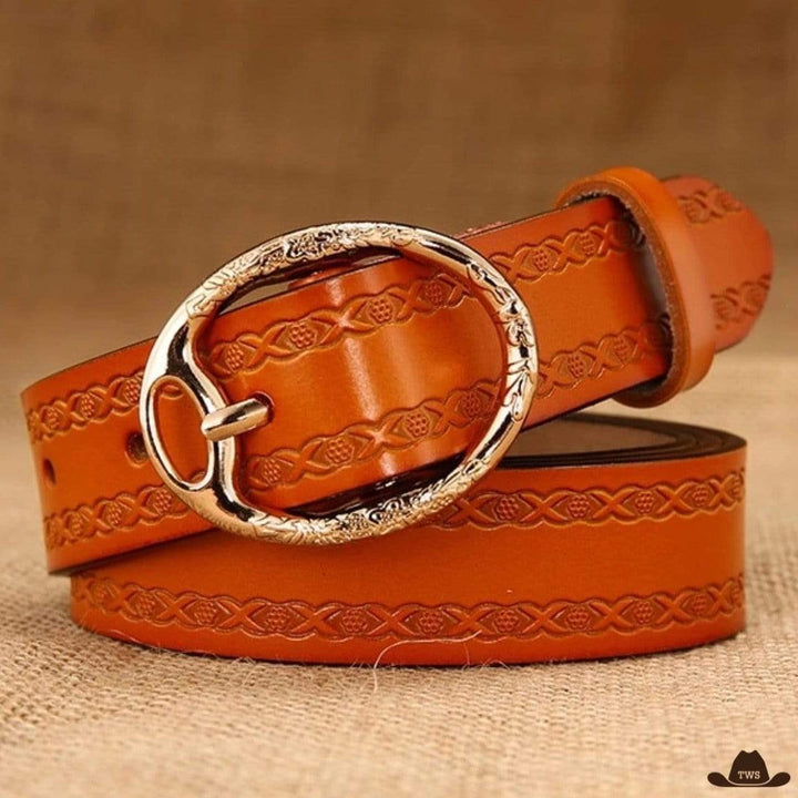 Ceinture Cowboy Femme en Cuir Orange