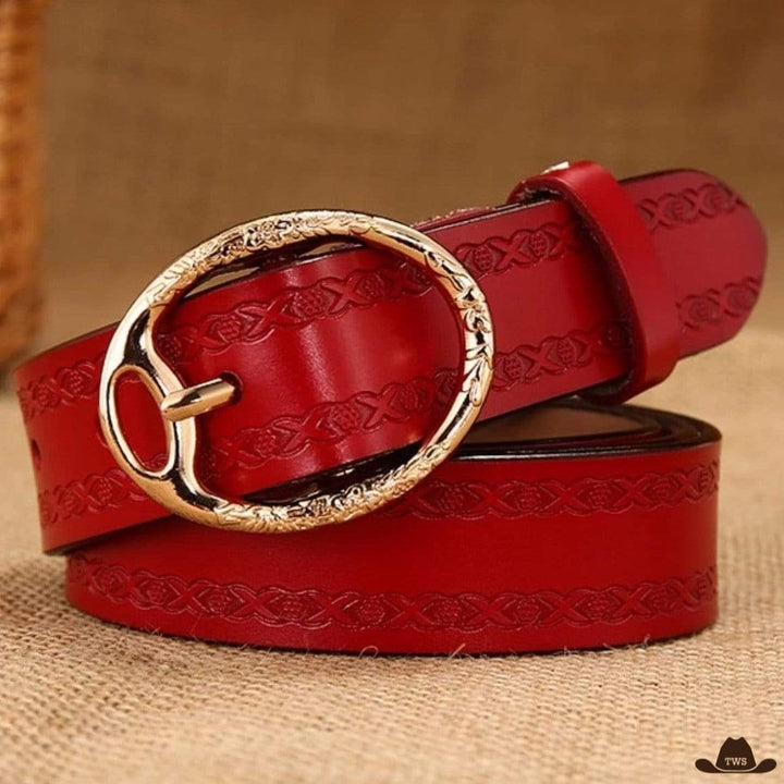 Ceinture Cowboy Femme en Cuir Rouge