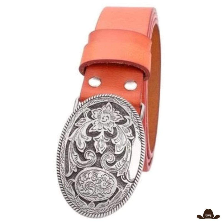 Ceinture Cuir Boucle Western Orange