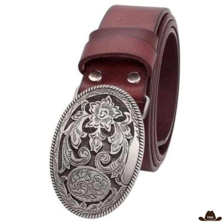 Ceinture Cuir Boucle Western Marron