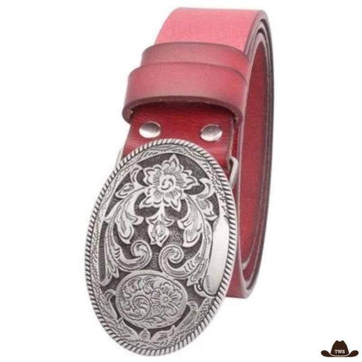 Ceinture Cuir Boucle Western Rouge