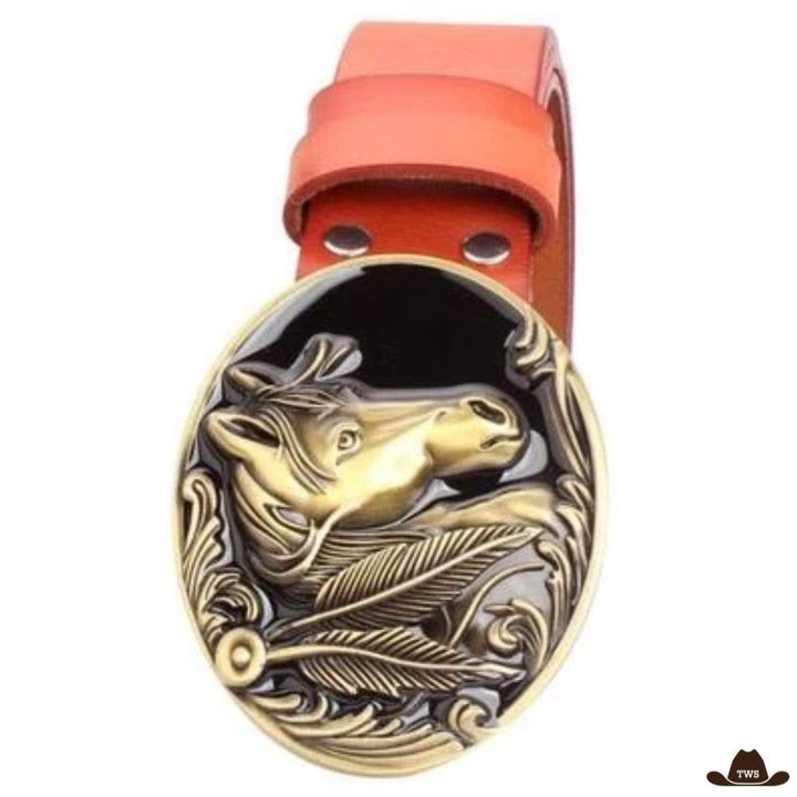 Ceinture Cuir Motif Cheval - Orange Dorée