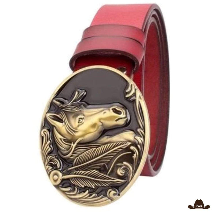 Ceinture Cuir Motif Cheval - Rouge Dorée