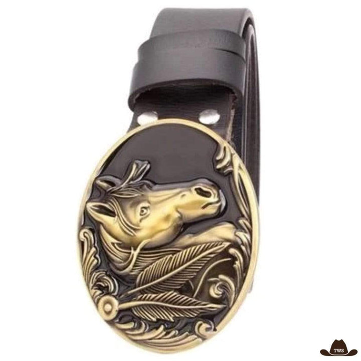 Ceinture Cuir Motif Cheval - Noire Dorée