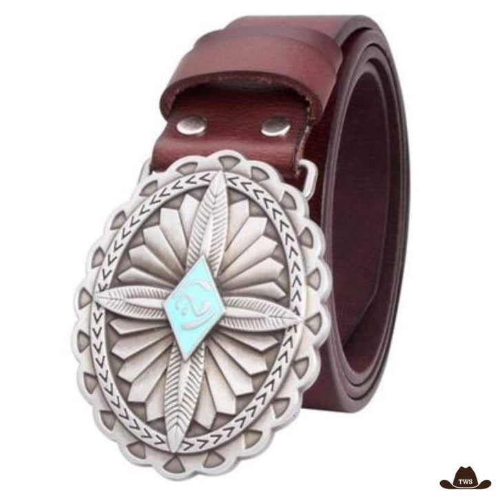 Ceinture Cuir Cowboy Femme Marron Turquoise