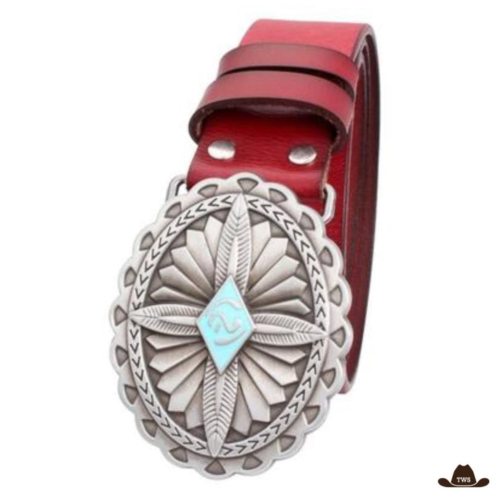 Ceinture Cuir Cowboy Femme Rouge Turquoise