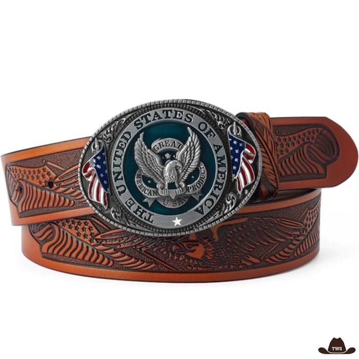 Ceinture Cuir Homme Style Western Orange