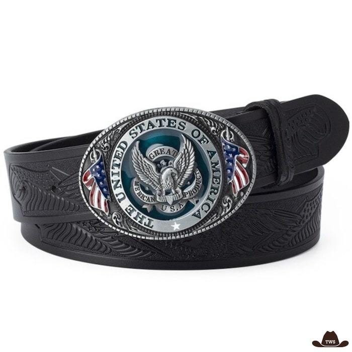 Ceinture Cuir Homme Style Western Noire