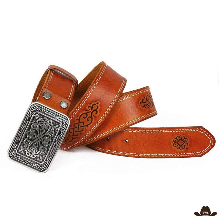 ceinture marron cuir renfort epaisse western