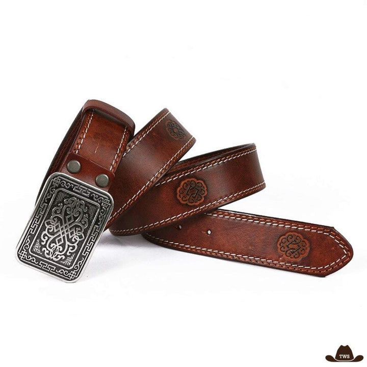 ceinture cuir renfort epaisse western marron