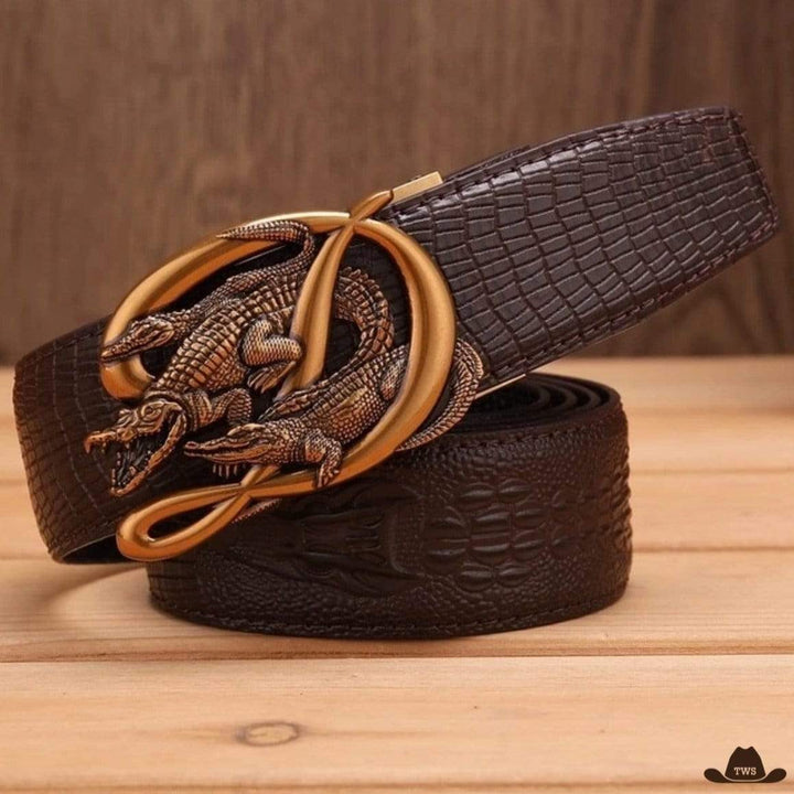 Ceinture de Cuir Western Homme Dorée