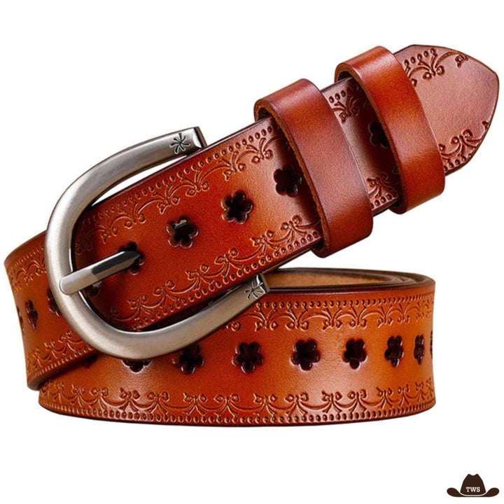 Ceinture Cuir Western Marron Clair Femme