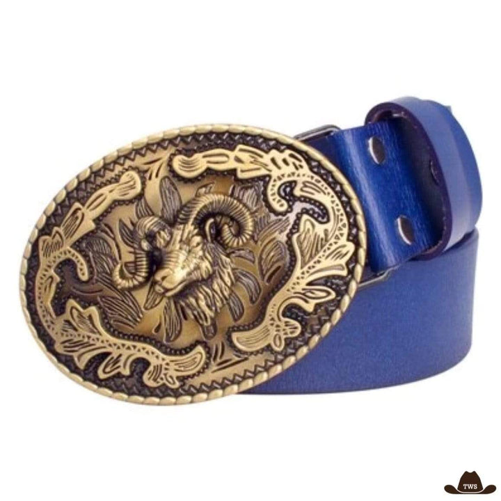 Ceinture en Cuir Motif Western Bleue