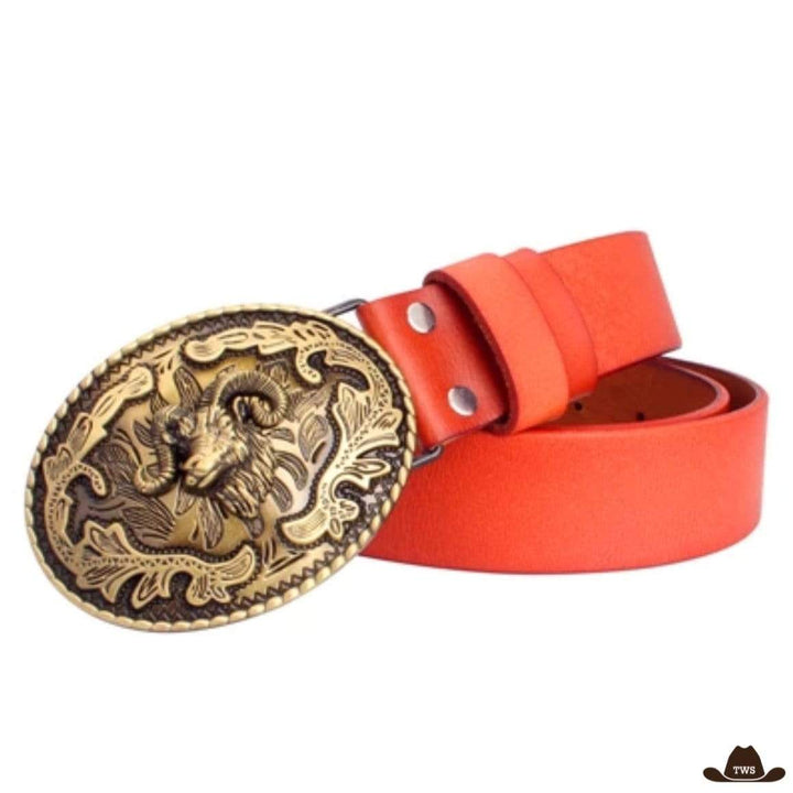 Ceinture en Cuir Motif Western Orange