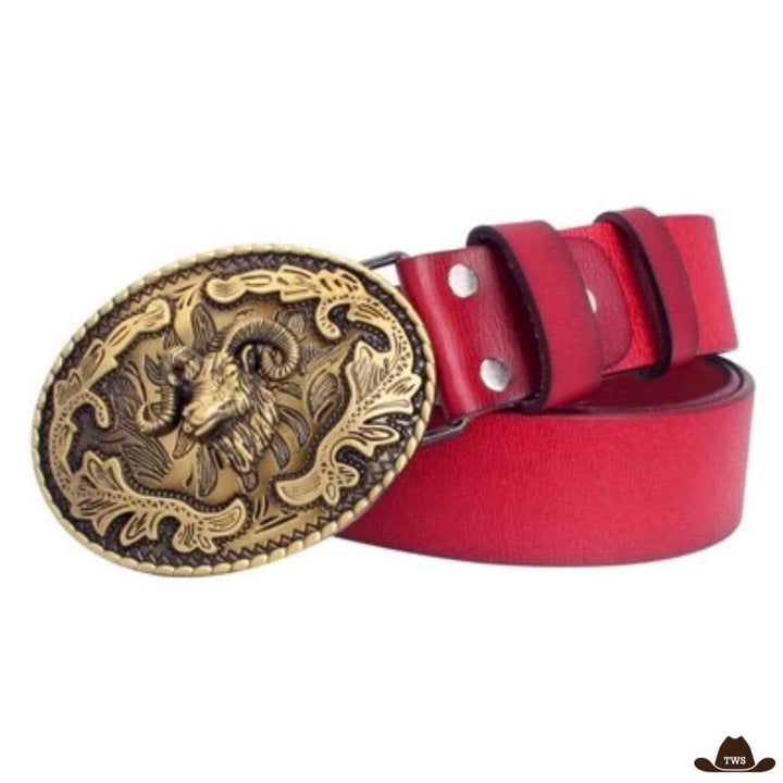 Ceinture en Cuir Motif Western Rouge