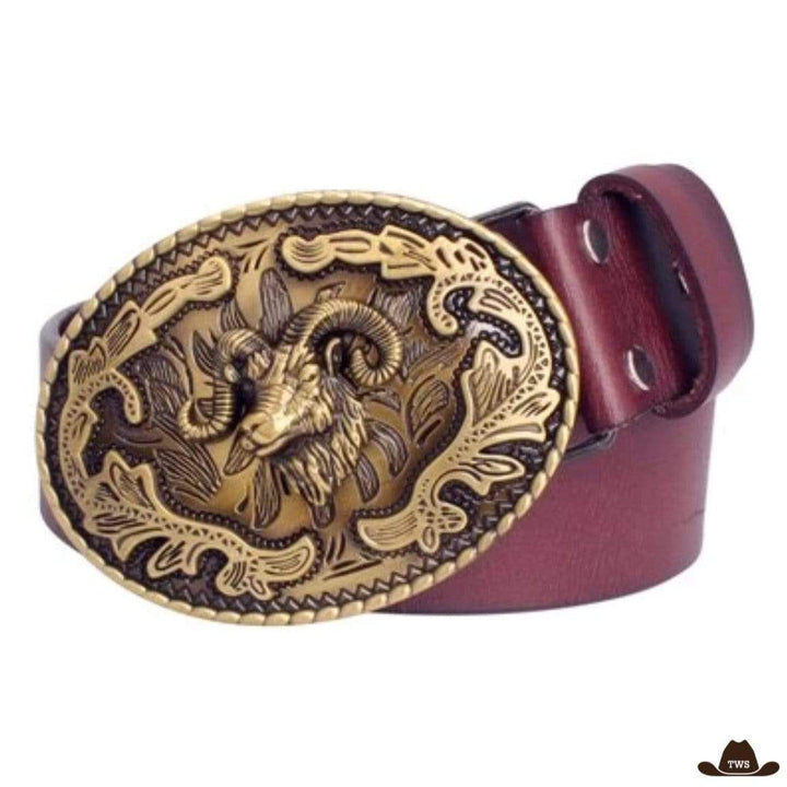 Ceinture en Cuir Motif Western Marron