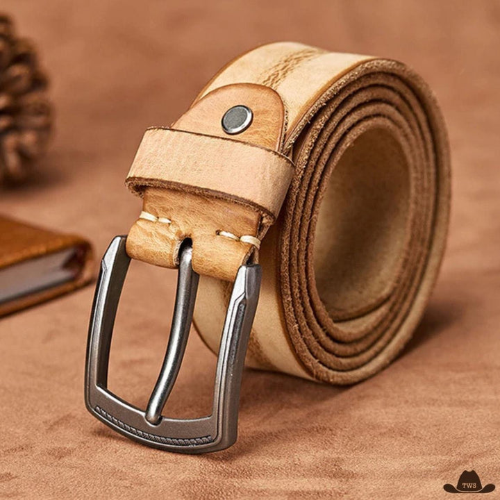 Ceinture en Cuir Marron Homme Western Beige