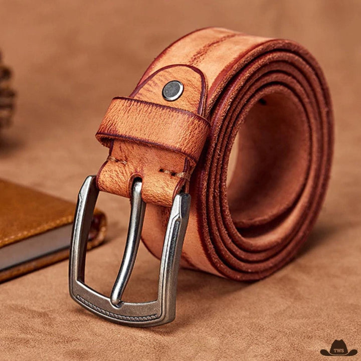 Ceinture en Cuir Marron Homme Western Orange