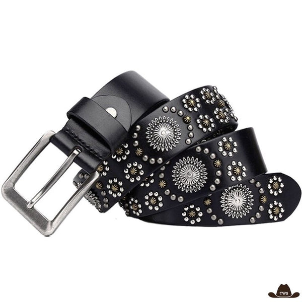 Ceinture Femme Cuir Noir Western