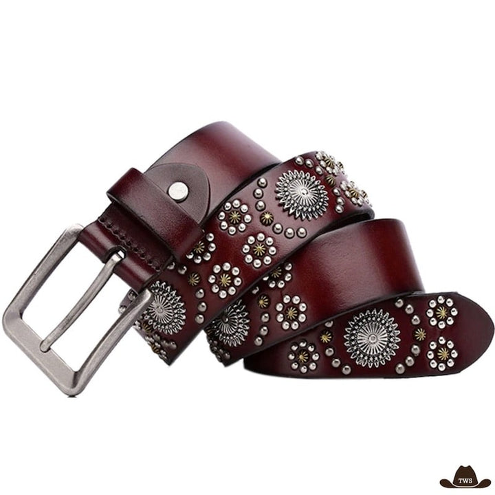 Ceinture Femme Cuir Bordeaux Western